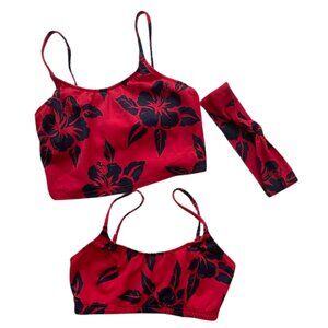 Venus Matching Bikini Top Set with Headband – Red and Navy Floral – Size Small